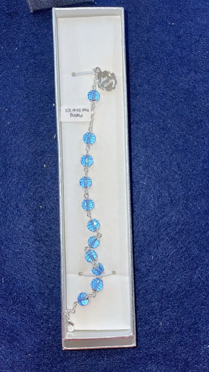 Braccialetto Rosario Cristallo Argento Azzurro