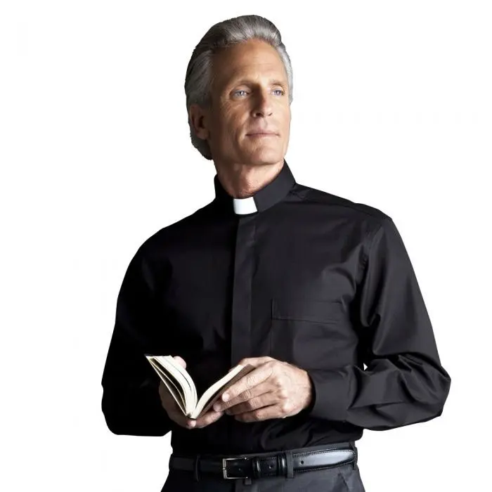 Camicia Da Sacerdote In Puro Cotone Manica Lunga