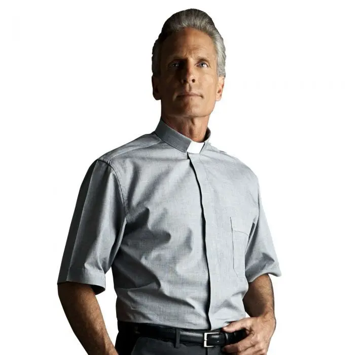Camicia Da Sacerdote Fil A Fil Puro Cotone Mezza Manica