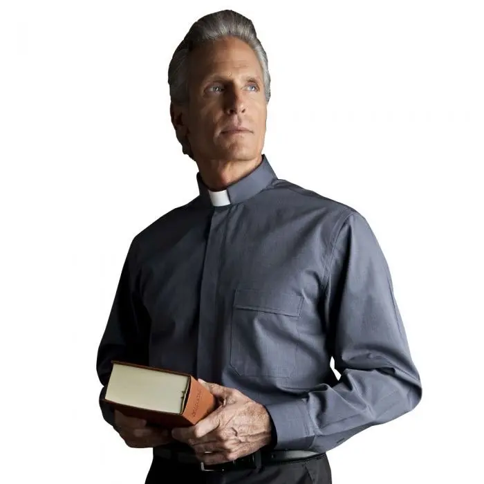 Camicia Da Sacerdote In Puro Cotone Fil A Fil Manica Lunga